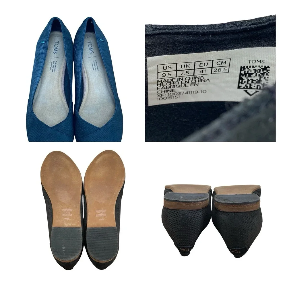 TOMS Julie Perforated Black Suede Ballet Flats women's Size 9.5